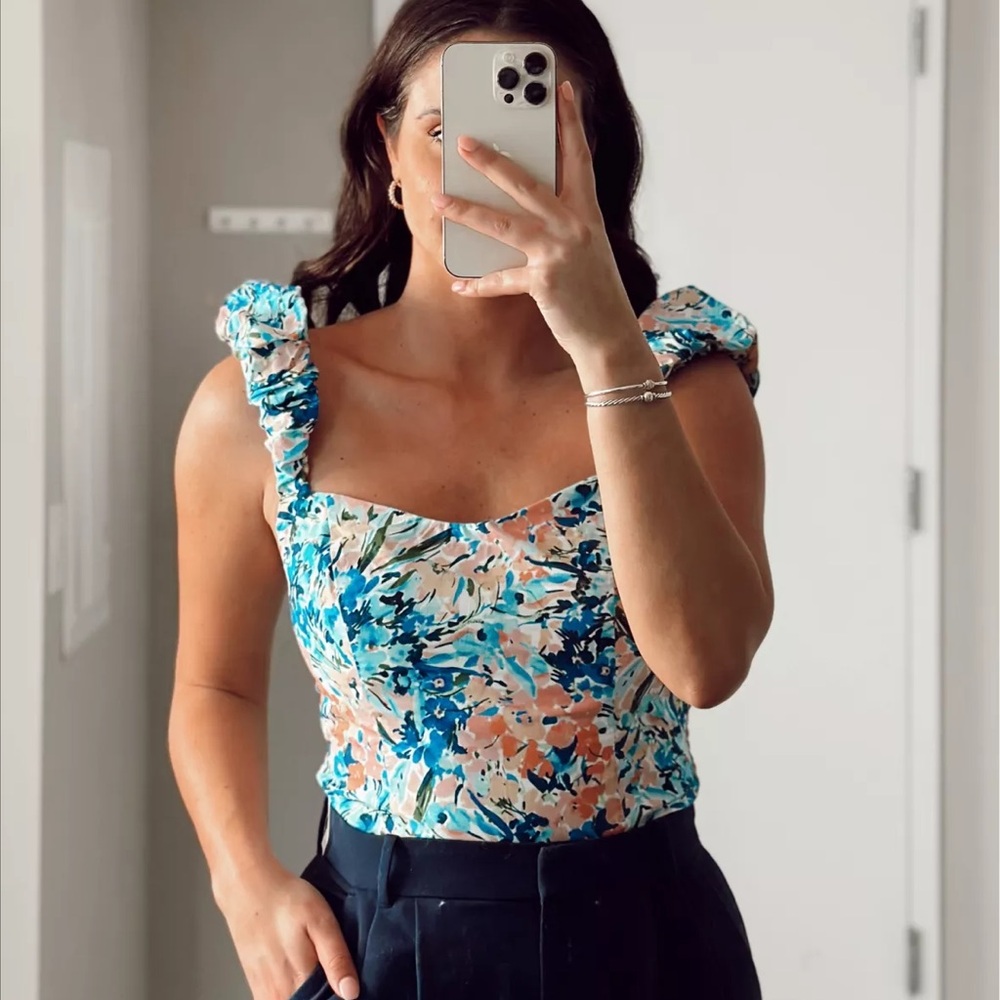 Abercrombie & Fitch Blue and Peach Floral Tank Top